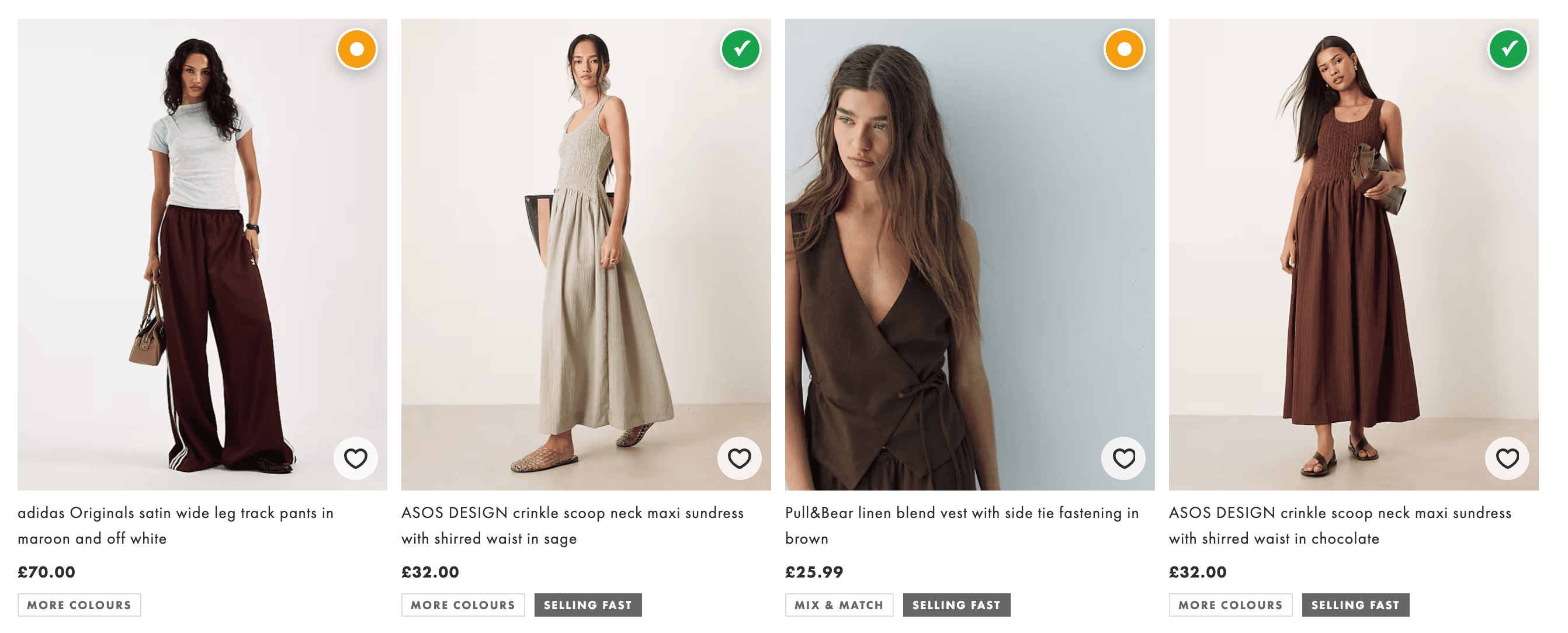 Example FlatterMe shopping recommendations with yes and maybe badges